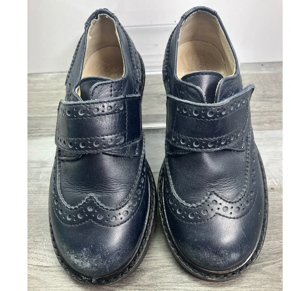 Montelpare Tradition Kids Navy Blue Leather Wingtip Brogue Loafers Italy Size 25